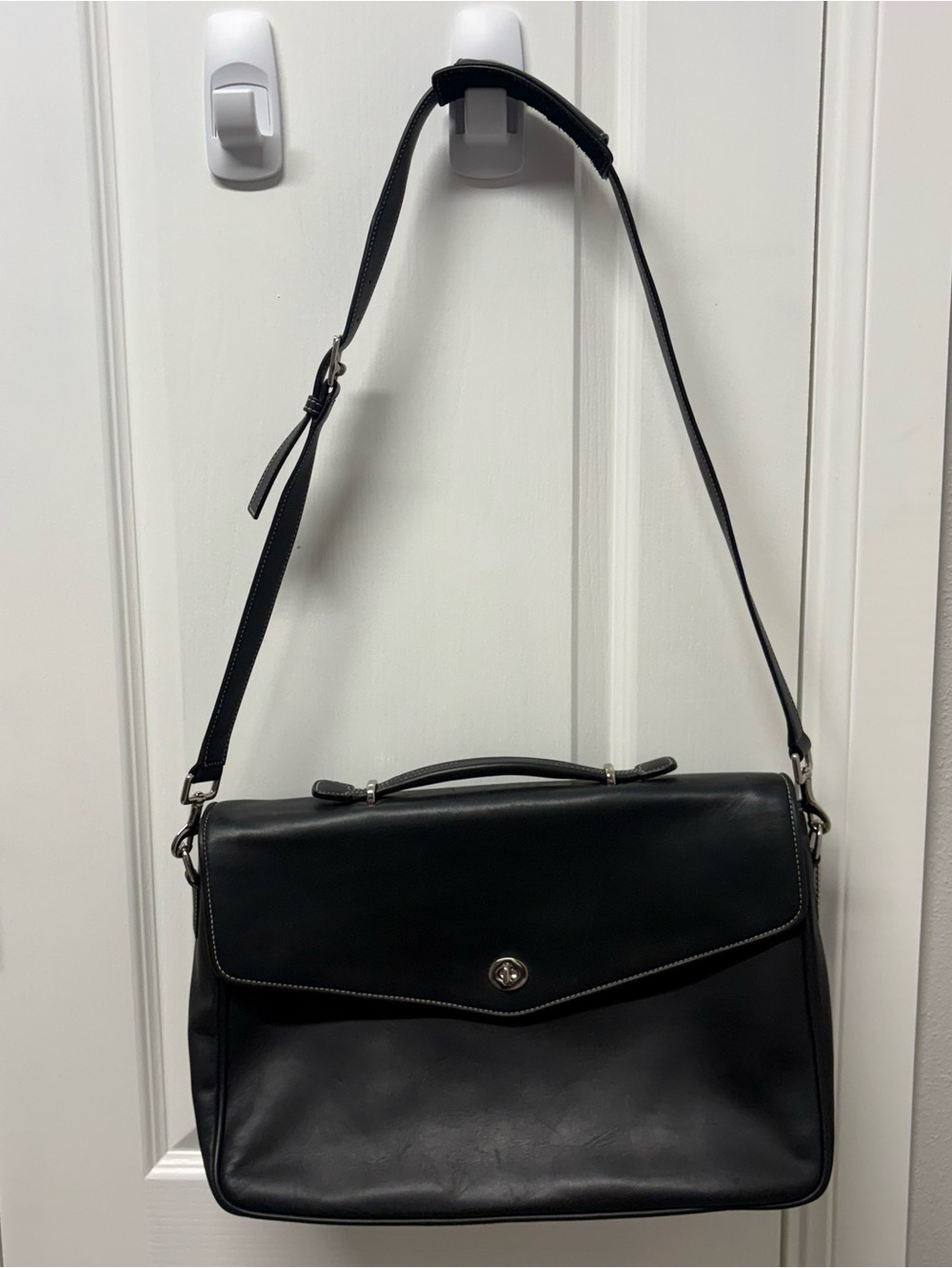 Vintage Black COACH #6457 Lexington Leather Turn Lock Briefcase Messenger Bag - Picture 10 of 16